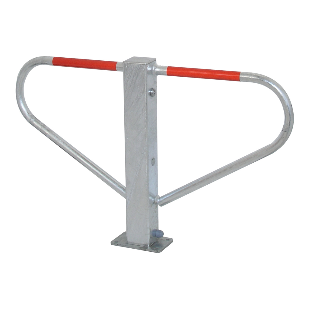 Schake 40770B Parkplatzsperre umlegbar mit Rundzylinder selbsteinrastende Verriegelung für Dübelbefestigung

mit Bodenplatte 100 x 150 mm feuerverzinkt und weiß beschichtet

mit rot reflektierenden Leuchtstreifen