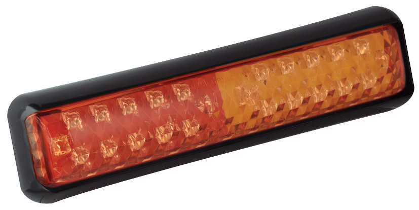 LED Rückleuchte, Serie 200, Blink-, Schluss- u. Bremsleuchte, Slimline, schwarzer Aufbaurahmen