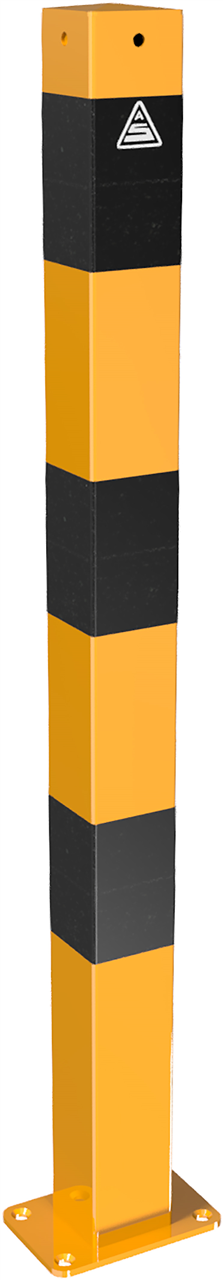 Schake 470PBG Absperrpfosten Stahlrohr 70 x 70 mm gelb / schwarz ortsfest, für Dübelbefestigung

mit Bodenplatte 100 x 150 mm ohne Öse