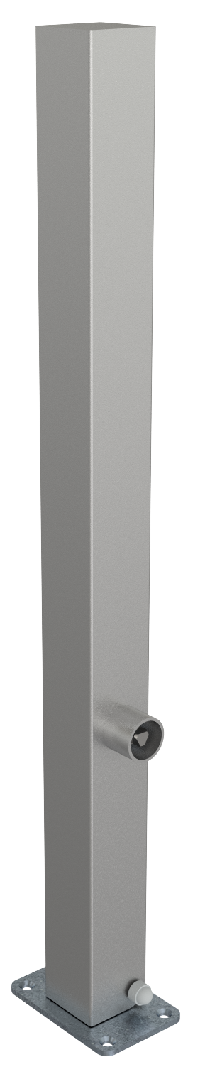 Schake 4070FU Edelstahlpfosten 70 x 70 mm umlegbar, selbsteinrastende Verriegelung

für Dübelbefestigung, mit Bodenplatte 100 x 150 mm

fe mit Dreikantverschluss nach DIN 3223 ohne Öse