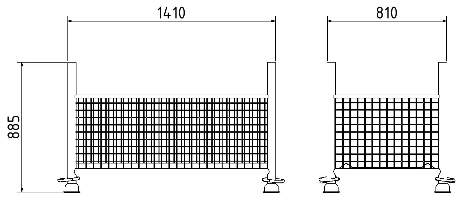 Schake Gitterboxpalette | 1,30m x 0,70m x 0,50m | verzinkt | with closed hook