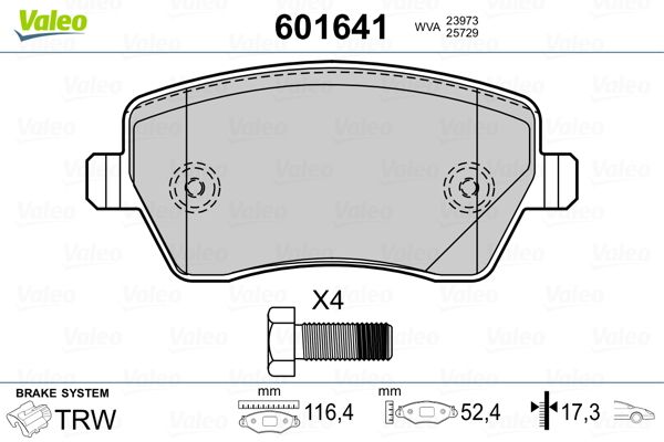 Valeo 601641 Bremsbelagsatz, Scheibenbremse