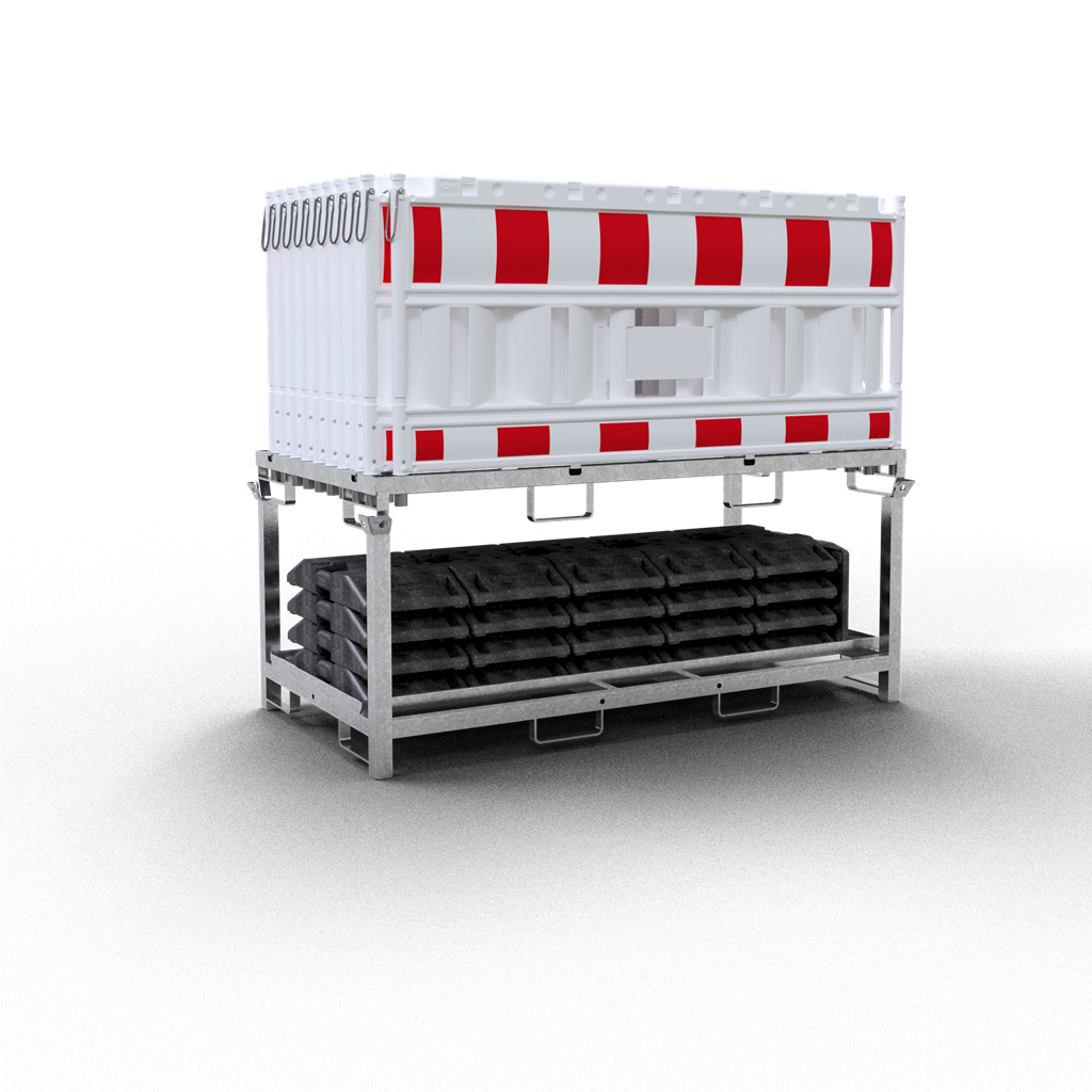 8e7b714b-976a-47ea-bf2c-0dce5aa3c067 Schake 33420K-SET5 SET mit 20 Absperrschrankgitter und 21 Fußplatten auf Lager- und Transporttraverse ohne Lampenadapter mit rot/weißer Folie, Typ RA1/A Schrankentyp NOX