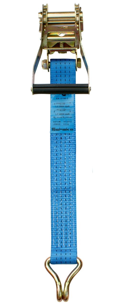 83576c1b-48b3-4548-a55d-11ec786b6c80 Schake Zurrgurt aus Polyester 2-teilig, mit Ratsche, GS-geprüft, DIN EN 121965-2 | Länge Zurrgurt: 8
