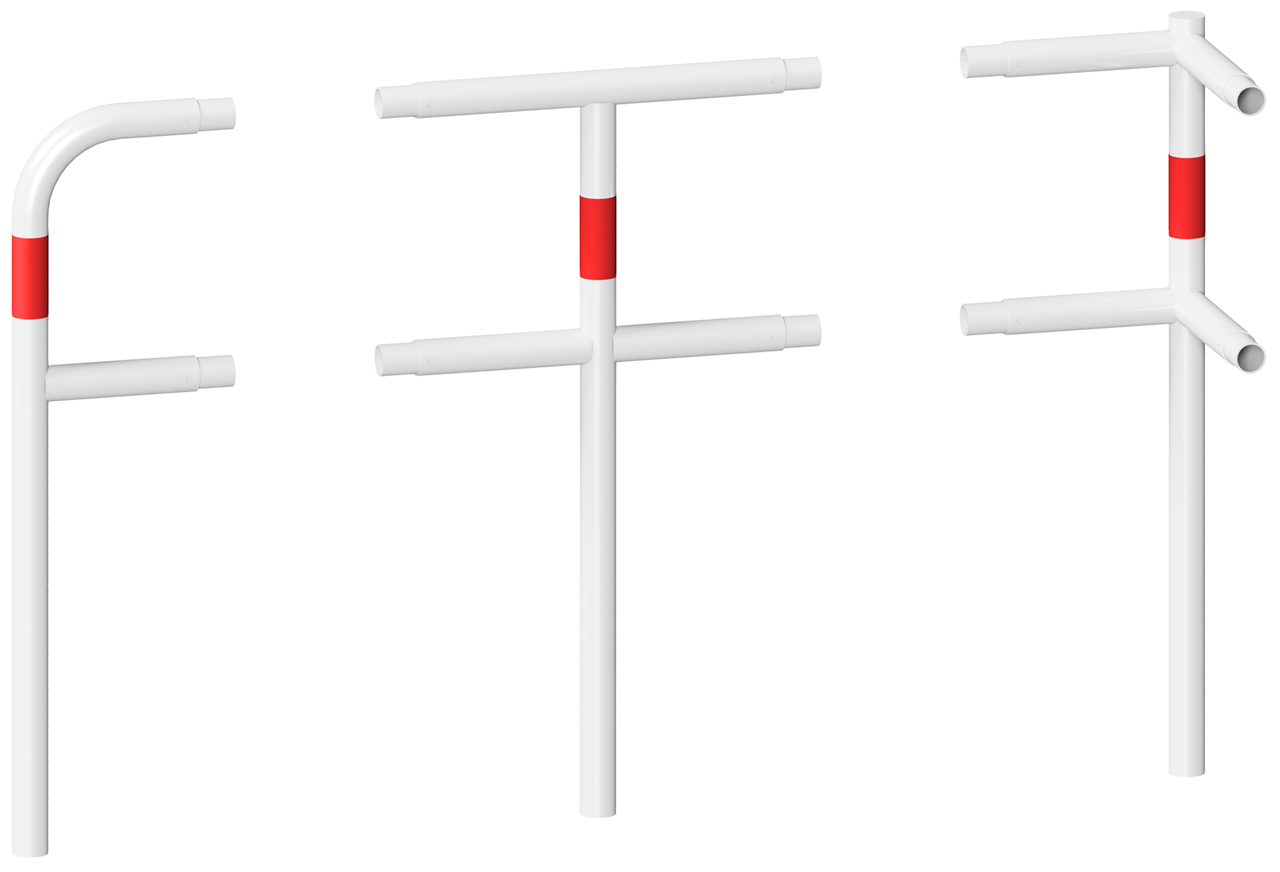 Schake 448_80B Schutzgeländer Stahlrohr Ø 48 mm Standpfosten

zum Einbetonieren Endpfosten feuerverzinkt und weiß beschichtet

mit rot reflektierenden Streifen