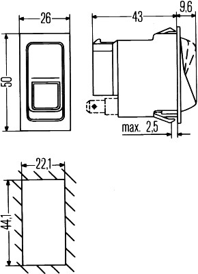 M350 HELLA 6FH 004 570-127 Schalter - Kippbetätigung - Ausstattungsvar.: I-0 - Anschlussanzahl: 5 - mit K