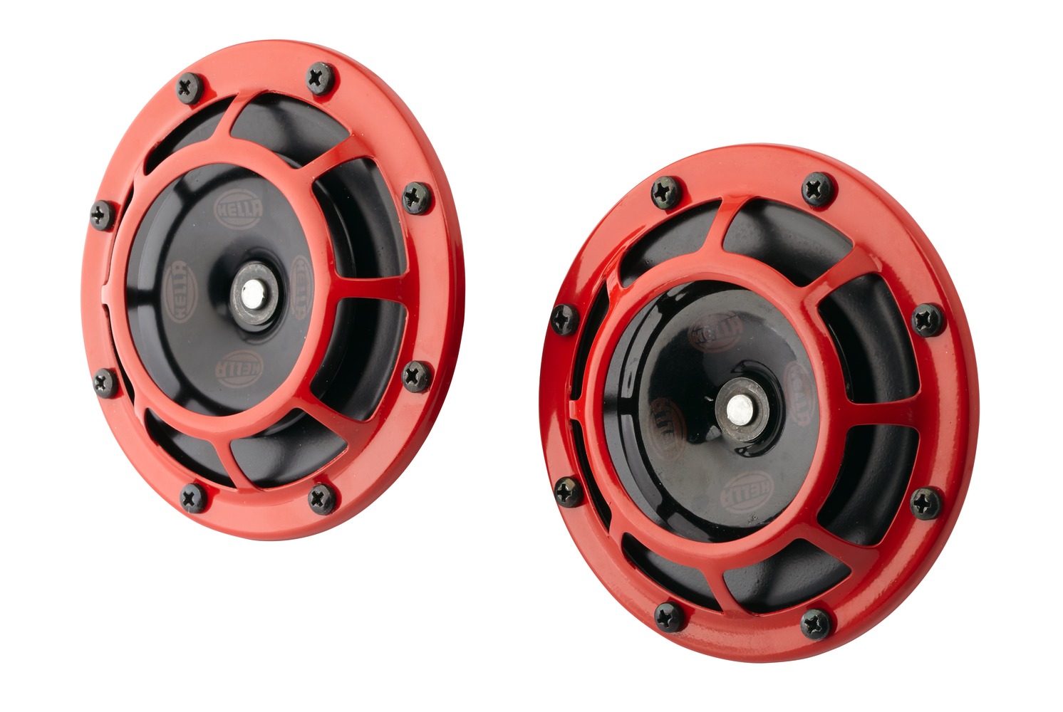 10108446a_AM0 HELLA 3AG 003 399-801 Horn - B133 - 12V - Frequenzbereich: 300/500Hz - Starkton - Gehäusefarbe: rot/