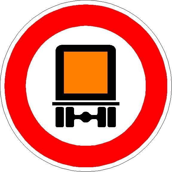 Verkehrszeichen Verbot für kennzeichnungspflichtige Kraftfahrzeuge mit gefährlichen Gütern
