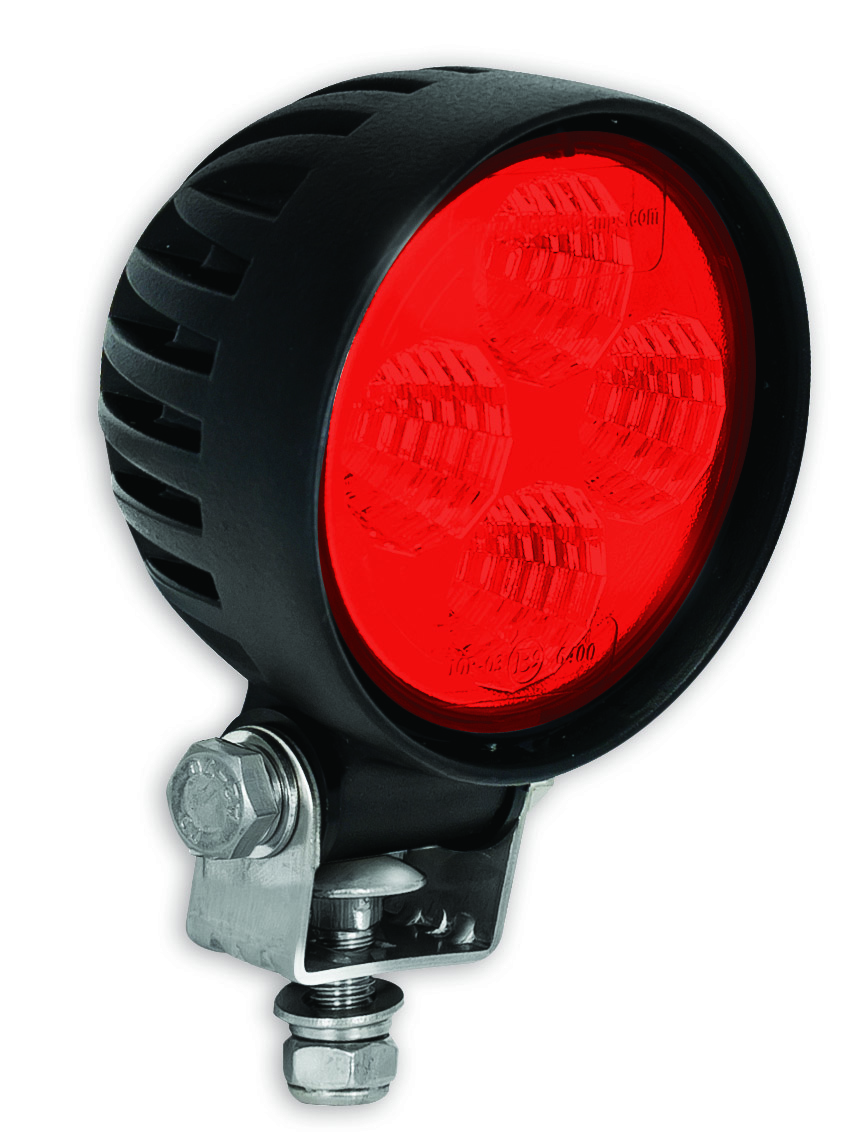LED Arbeitsscheinwerfer, Rot, ECE R10, Gehäuse Schwarz, Rund, 12 Watt, 12/24 Volt