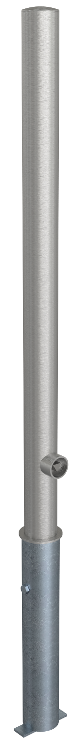 Schake 4062F Edelstahlpfosten Ø 60 mm  herausnehmbar, selbsteinrastende Verriegelung

mit feuerverzinkter Bodenhülse Typ 460.40

ca. 40 mit Dreikantverschluss nach DIN 3223 ohne Öse