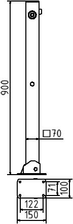 Schake Absperrpfosten, 70 mm x 70 mm, umlegbar, mit Dreikantverschluss oben | Beschaffenheit: feuerv