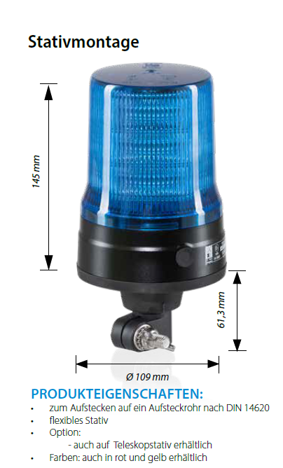 baetz Hänsch MOVIA-SL LED Kennleuchte, Blau, flexible Stativmontage