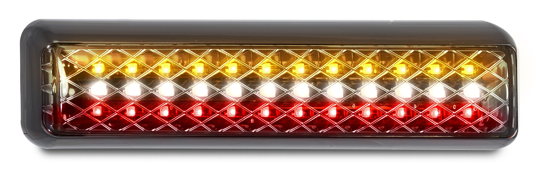 LED Rückleuchte, Blink-, Rückfahr-, Schluss- u. Bremsleuchte, schwarzer Aufbaurahmen
