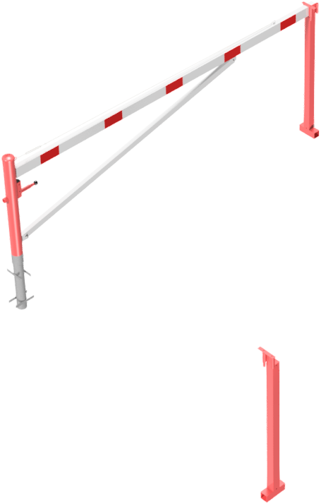 Schake 4213_35VB Drehschranke mit Auflagepfosten und Seilzugverstärkung zum Einbetonieren, feuerverzinkt und weiß beschichtet mit rot reflektierenden Leuchtstreifen Schrankenbaumlänge: 3500 mm für Vorhangschloss