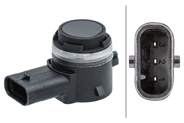 6PX_358_141-261 HELLA 6PX 358 141-261 Sensor, Einparkhilfe - gewinkelt - 3-polig - gesteckt - lackierbar - mit Befes
