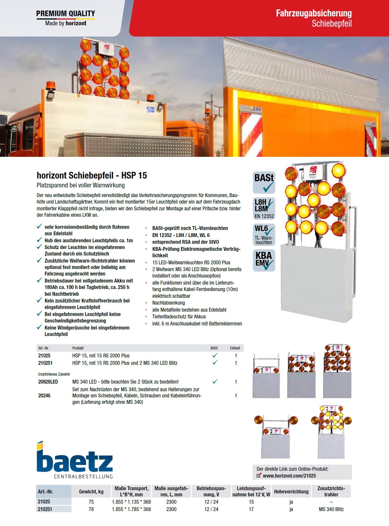 horizont Leuchtpfeil als Schiebepfeil, HSP 15