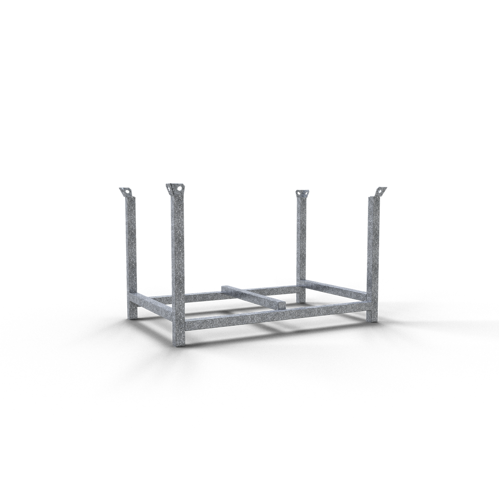 Schake Palette Serie 50116 Stapelpalette 

Füllmaße: 1,43 m x 0,87 m x 0,69 m

Standrohre und Querholme aus 

60 x 60 mm