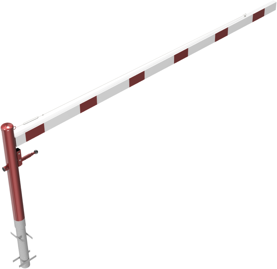 Schake 4113_35VB Drehschranke mit Seilzugverstärkung zum Einbetonieren, feuerverzinkt und weiß beschichtet mit rot reflektierenden Leuchtstreifen Schrankenbaumlänge: 3500 mm für Vorhangschloss
