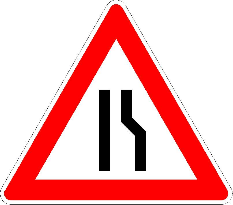 Verkehrszeichen Einseitig verengte Fahrbahn, Verengung rechts