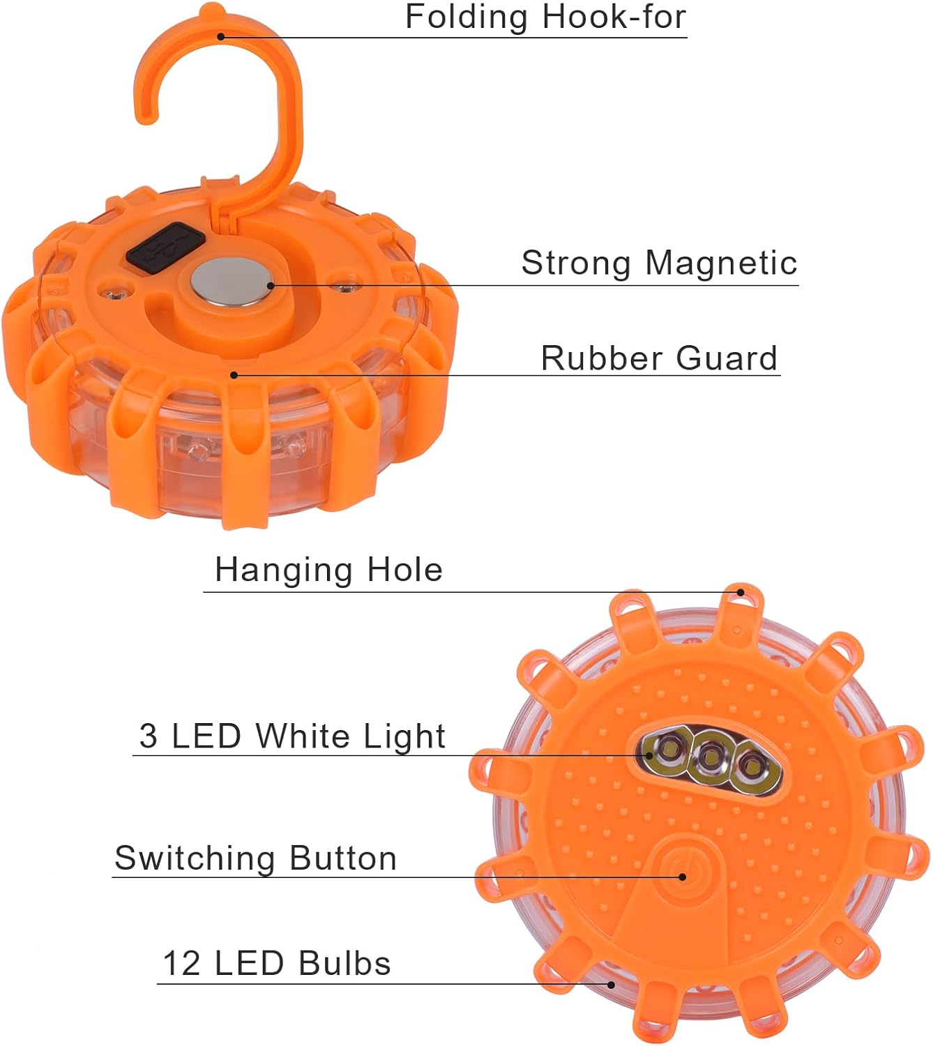 LED Warnblitzleuchte, 3 Stück im Set, Akkubetrieb, Farbe: Orange, CE geprüft