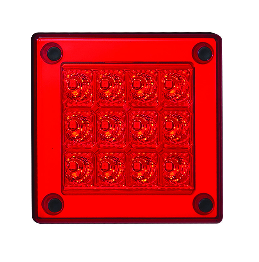 LED Nebelschlussleuchte, Quadratisch, rote Linse, ECE und EMC, Serie 280