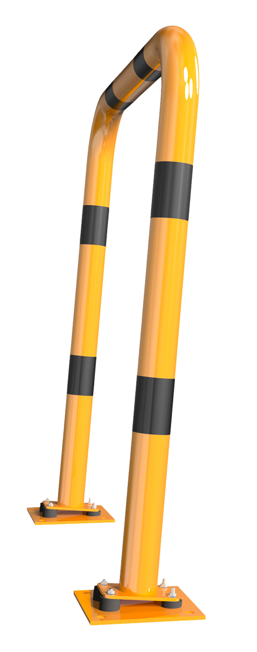 Schake 477_08NPBG Rammschutzbügel elastisch, neigbar Stahlrohr Ø 76 mm gelb / schwarz Gesamtbreite: 750 mm Höhe Überflur: 1150 mm