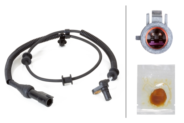 HELLA 6PU 230 040-531 Sensor, Raddrehzahl - 2-polig - vorne - Kabel: 860mm - mit Halter