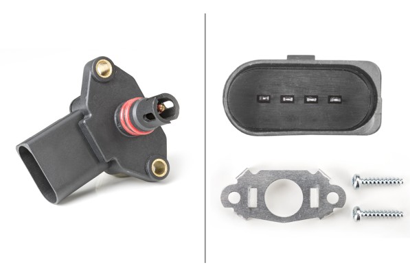 HELLA 6PP 009 400-241 Sensor, Saugrohrdruck - 5V - mit Dichtung - mit Klammer/ohne Kabel