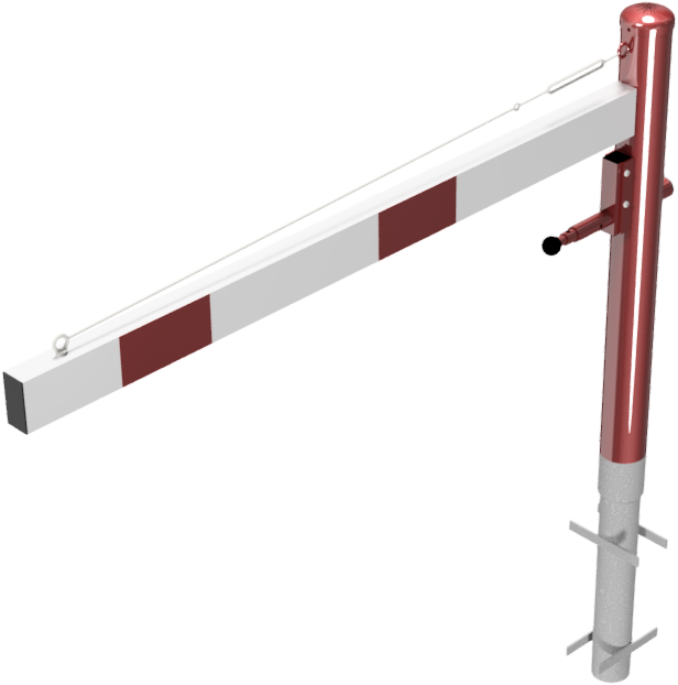 Schake 4113_15VB Drehschranke mit Seilzugverstärkung zum Einbetonieren, feuerverzinkt und weiß beschichtet mit rot reflektierenden Leuchtstreifen Schrankenbaumlänge: 1500 mm für Vorhangschloss
