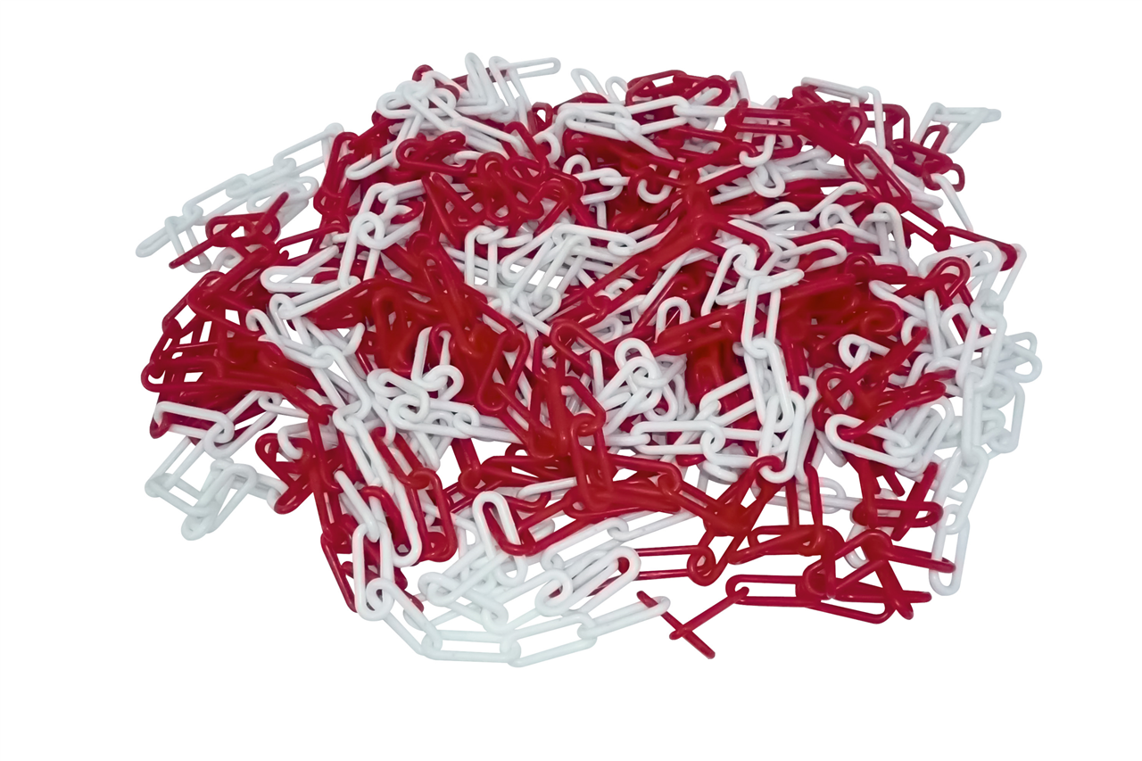 Schake 430_66B-VE10 Absperrkette aus Stahl 10 m geschweißt, Drahtstärke 6 mm verzinkt und rot / weiß beschichtet