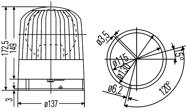 M559 HELLA 2RL 007 550-011 Halogen-Rundumkennleuchte - KL Junior - 24V - gelb - Anbau/geschraubt - gelb -