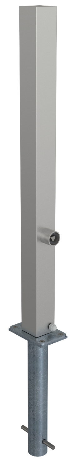 Schake 4070FUH Edelstahlpfosten 70 x 70 mm umlegbar, selbsteinrastende Verriegelung

zum Einbetonieren, mit feuerverzinkter Bodenhülse

Typ mit Dreikantverschluss nach DIN 3223 ohne Öse