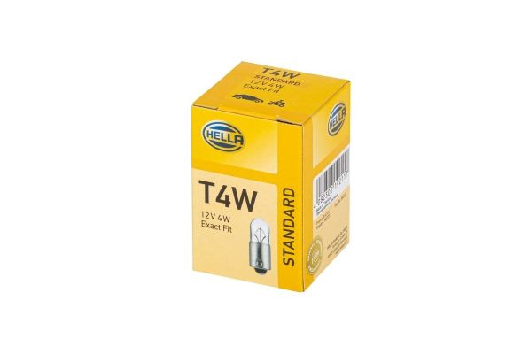 HELLA 8GP 002 067-121 Glühlampe - T4W - Standard - 12V - 4W - Sockelausführung: BA9s - Schachtel - M