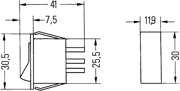 HELLA 6EH 004 406-042 Schalter - S15 - Kippbetätigung - Anschlussanzahl: 3 - geclipst - Wechsler - S