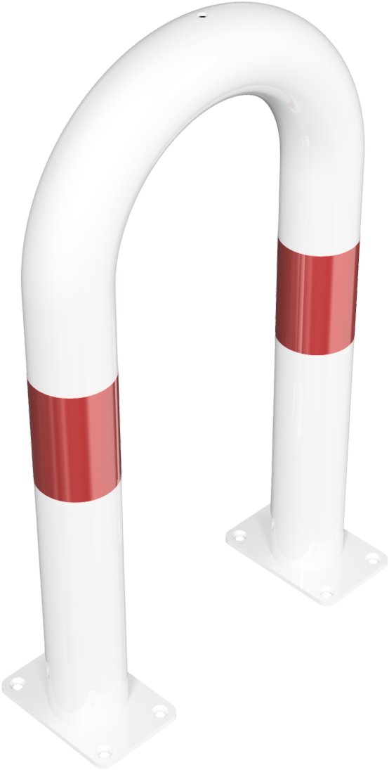 Schake 477_04PB Universalbügel aus Stahlrohr Ø 76 x 2,6 mm für Dübelbefestigung Gesamtbreite: 400 mm Gesamthöhe: 650 mm feuerverzinkt und weiß beschichtet

mit rot reflektierenden Leuchtstreifen