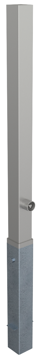 Schake 4070F Edelstahlpfosten 70 x 70 mm herausnehmbar, selbsteinrastende Verriegelung

mit feuerverzinkter Bodenhülse Typ 470.10

ca. 40 mit Dreikantverschluss nach DIN 3223 ohne Öse