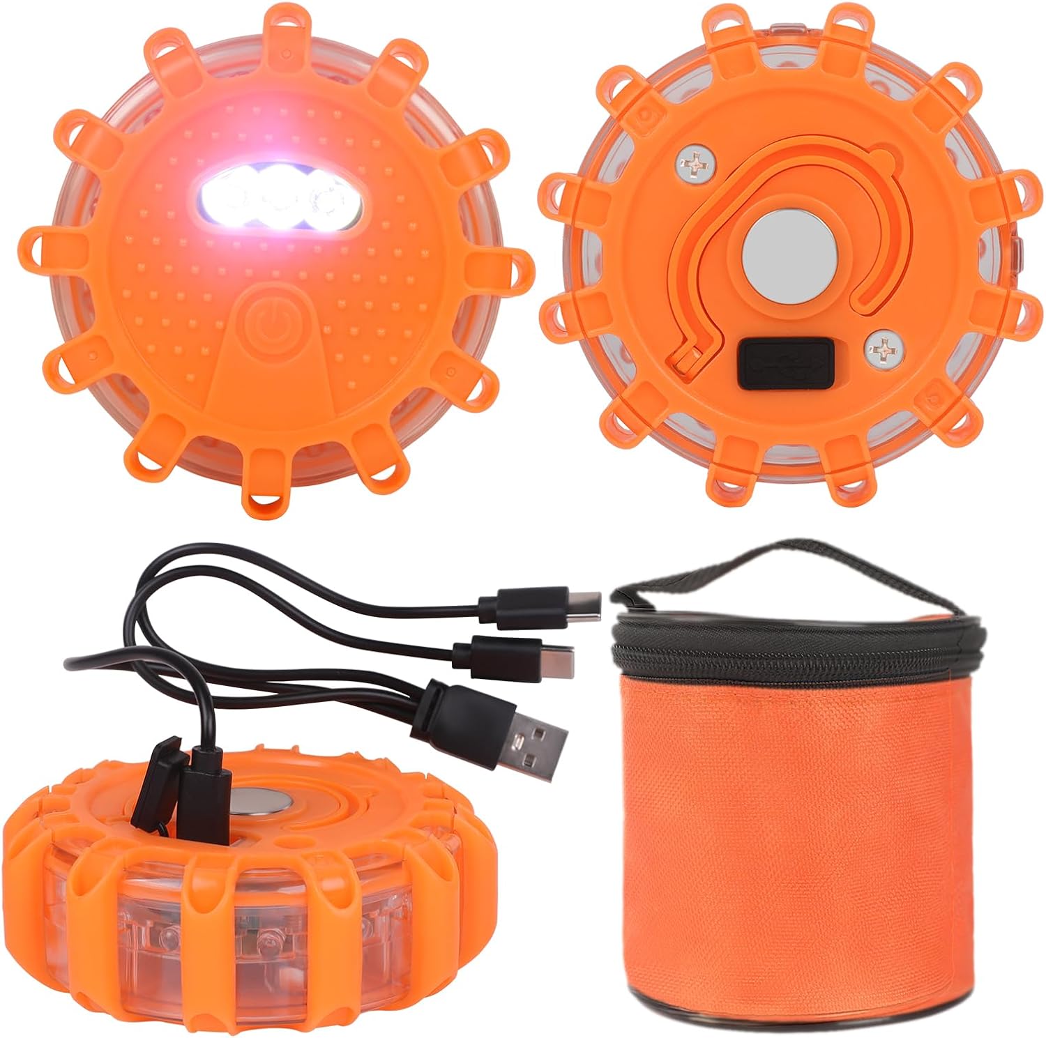 LED Warnblitzleuchte, 3 Stück im Set, Akkubetrieb, Farbe: Orange, CE geprüft