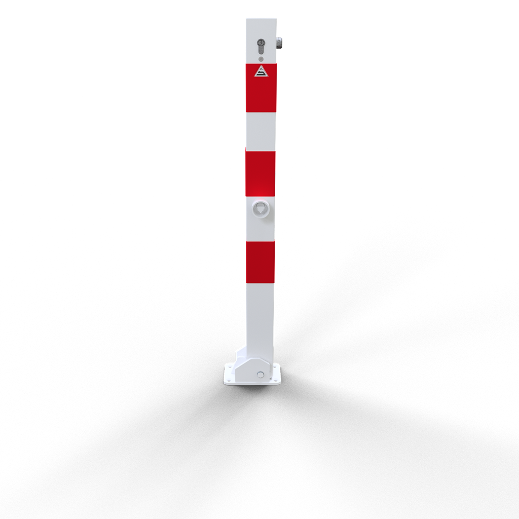 Schake Absperrpfosten, 70 mm x 70 mm, umlegbar | Beschaffenheit: feuerverzinkt, weiß beschichtet, ro