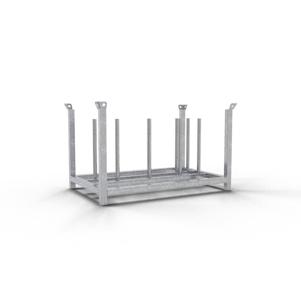 Schake 50116-5 Palette Serie 50116 Stapelpalette 

Standrohre und Querholme 

aus 60 x 60 mm Vierkantrohr gefertigt

zur Aufnahme