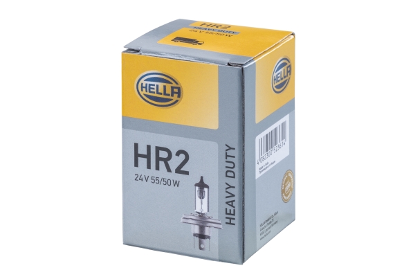 HELLA 8GD 002 088-271 Glühlampe - R2 (Bilux) - Heavy Duty - 24V - 55/50W - Sockelausführung: P 45 t