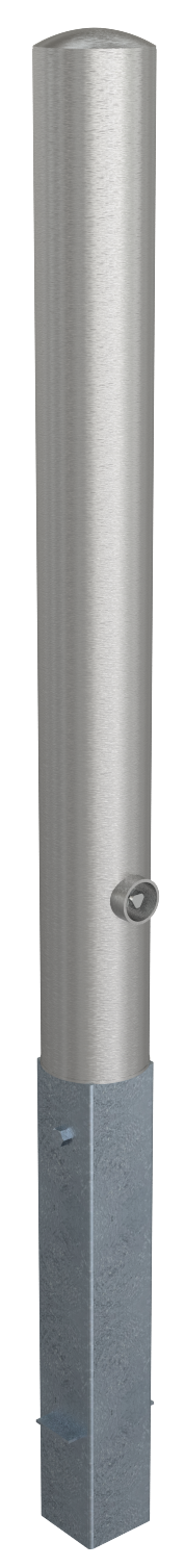 Schake 40103F Edelstahlpfosten Ø 102 mm herausnehmbar, selbsteinrastende Verriegelung

mit feuerverzinkter Bodenhülse Typ 470.10 mit Dreikantverschluss nach DIN 3223 ohne Öse