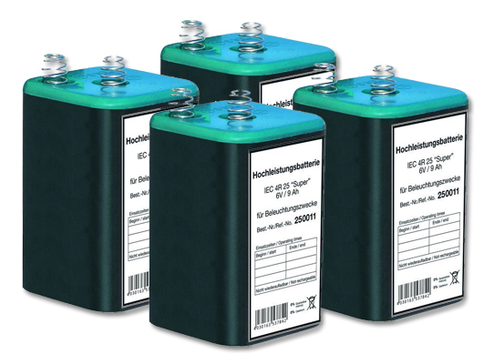 Blockbatterie 6 Volt / 9 Ah, IEC 4R25, Set = 24 Stück