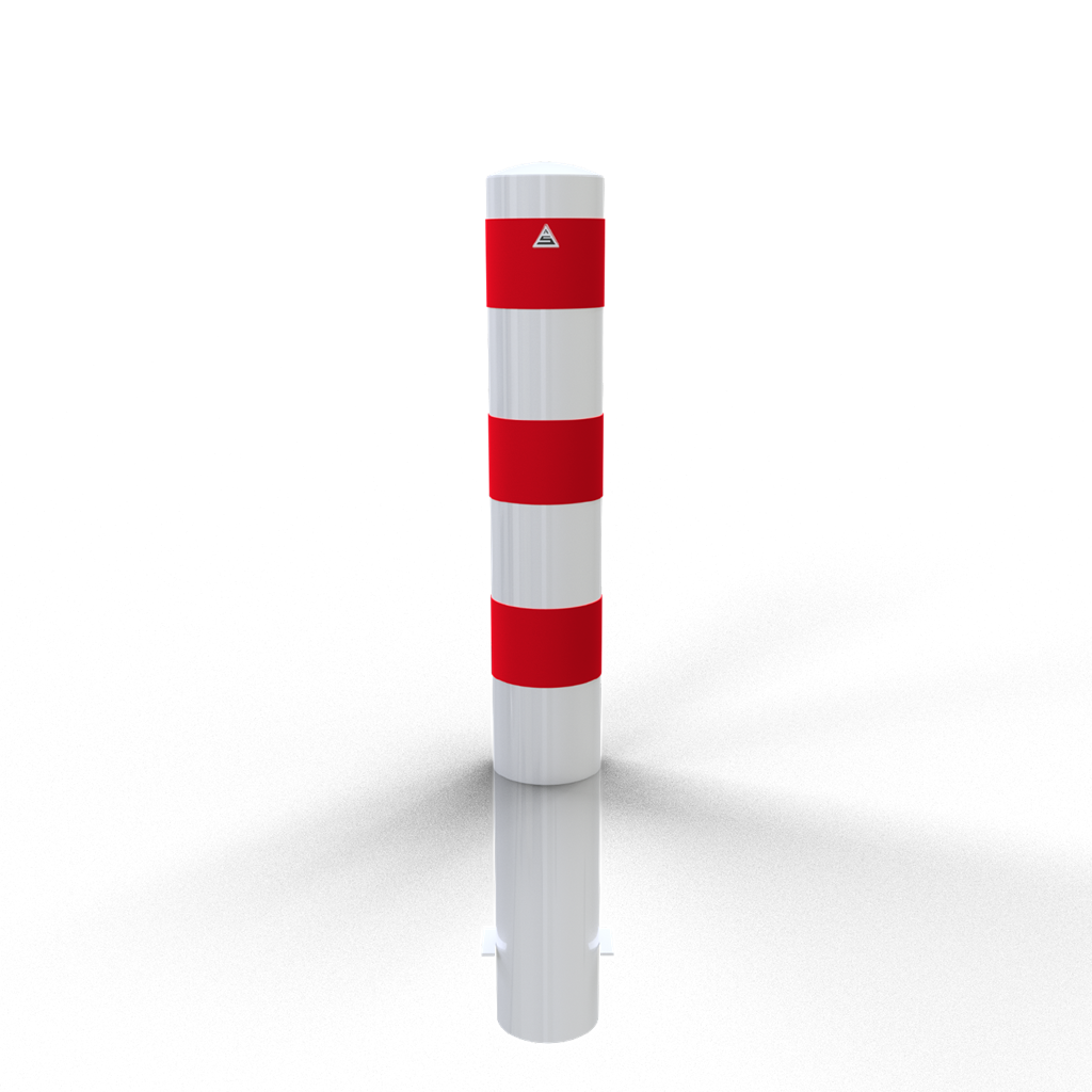 Schake 40152B Absperrpoller  Stahlrohr Ø 152 x 3,2 mm ortsfest zum Einbetonieren feuerverzinkt und weiß beschichtet

mit drei rot reflektierenden Leuchtstreifen Gesamtlänge: 2000 mm mit aufgeschweißter Stahlkappe