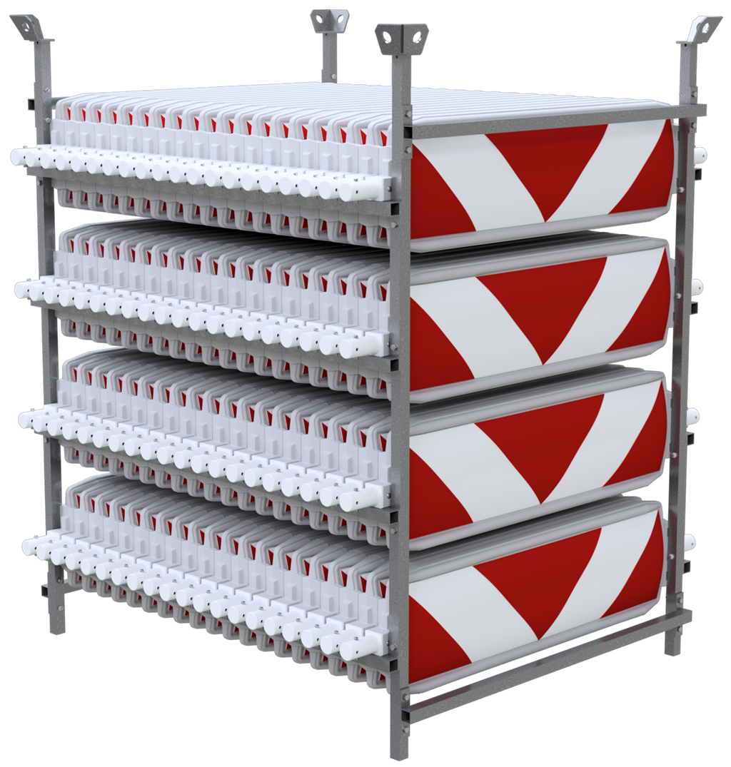 4ec6fd7c-3d1f-4cef-a2b2-7819d1810b63 Schake 360552L-80-SET SET mit 80 Baken auf Lager- und Transportgestell Folie Typ RA2/B, schraffiert einseitig linksweisend Kunststoffbake Typ 60