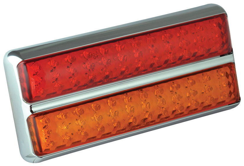 LED Rückleuchte, Schluss-, Brems- u. Blinkleuchte, Double Slimline, verchromter Aufbaurahmen