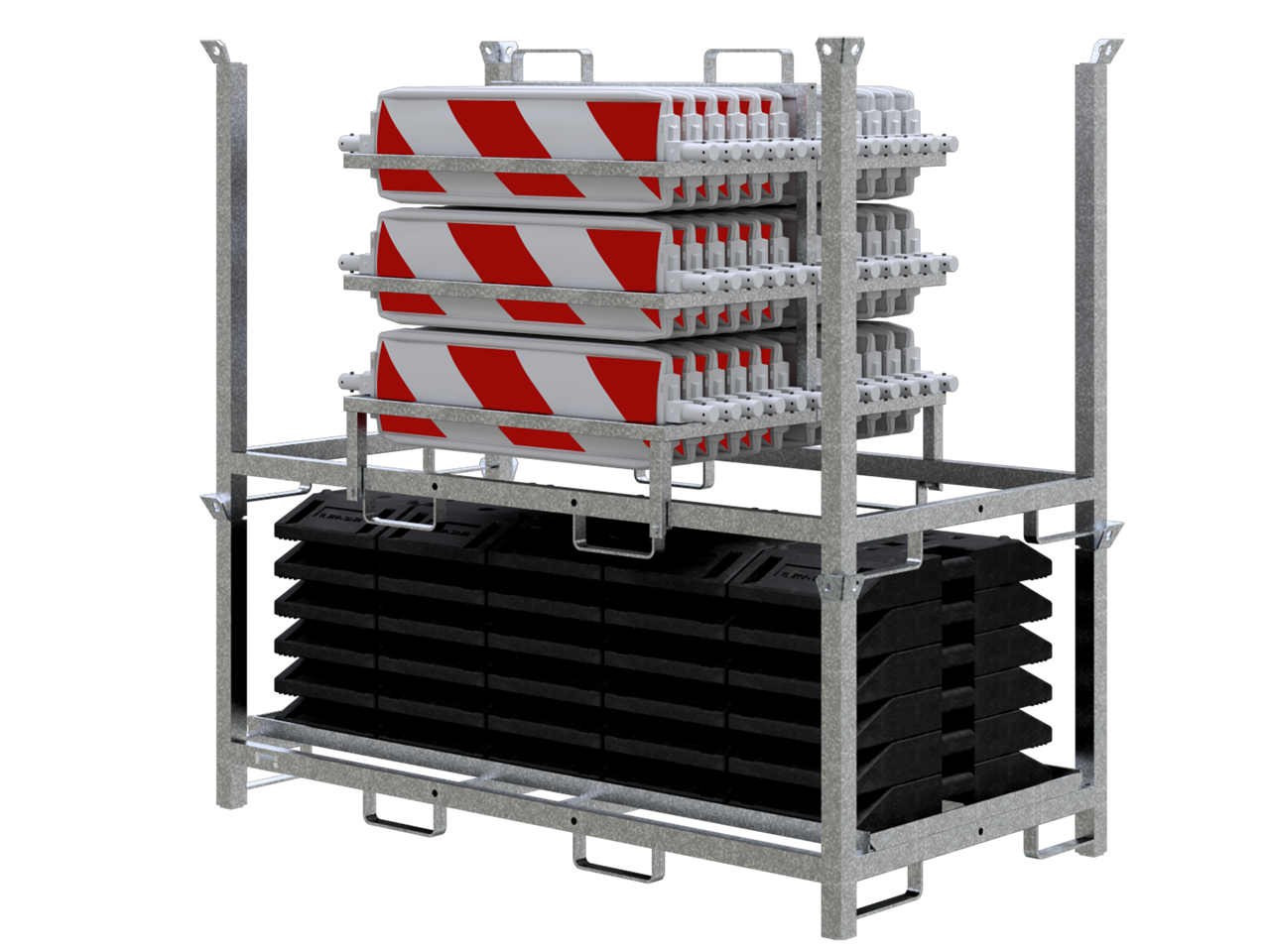 Schake 36NOX-SET2 SET  mit 30 Baken und Zubehör auf Aufsatzteil und Lager- und Transportpalette mit Folie Typ RA1/A, rot/weiß doppelseitig schraffiert BASt Wendebake