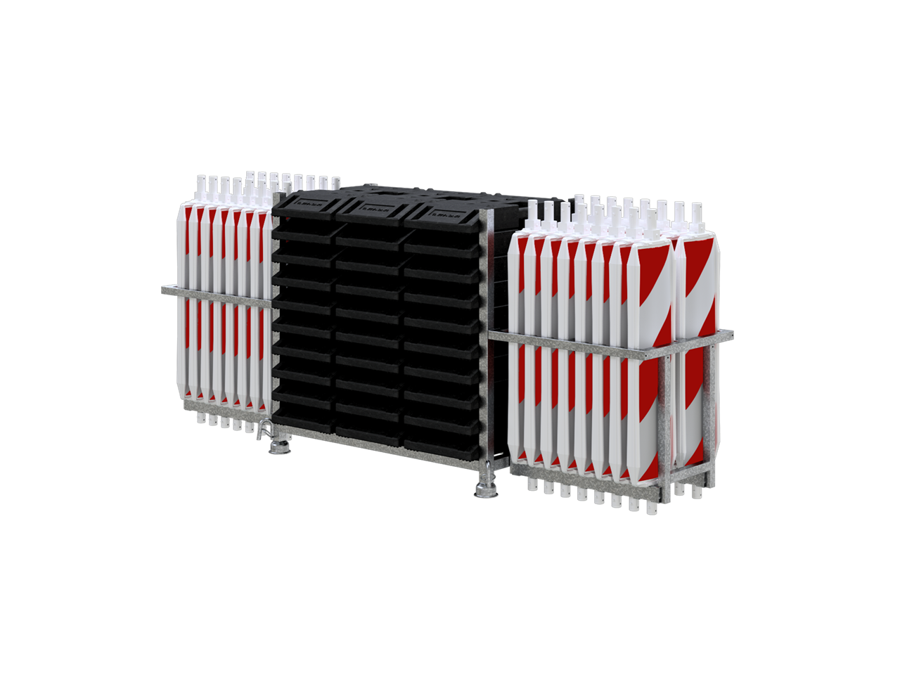 55257415-f9fd-43f7-9a13-607abf11ba08 Schake 36055-SET1 SET  mit 30 Baken und Zubehör auf Stapelpalette und Bakenkorb mit Folie Typ RA1/A, rot/weiß doppelseitig schraffiert Kunststoffbake Typ 60