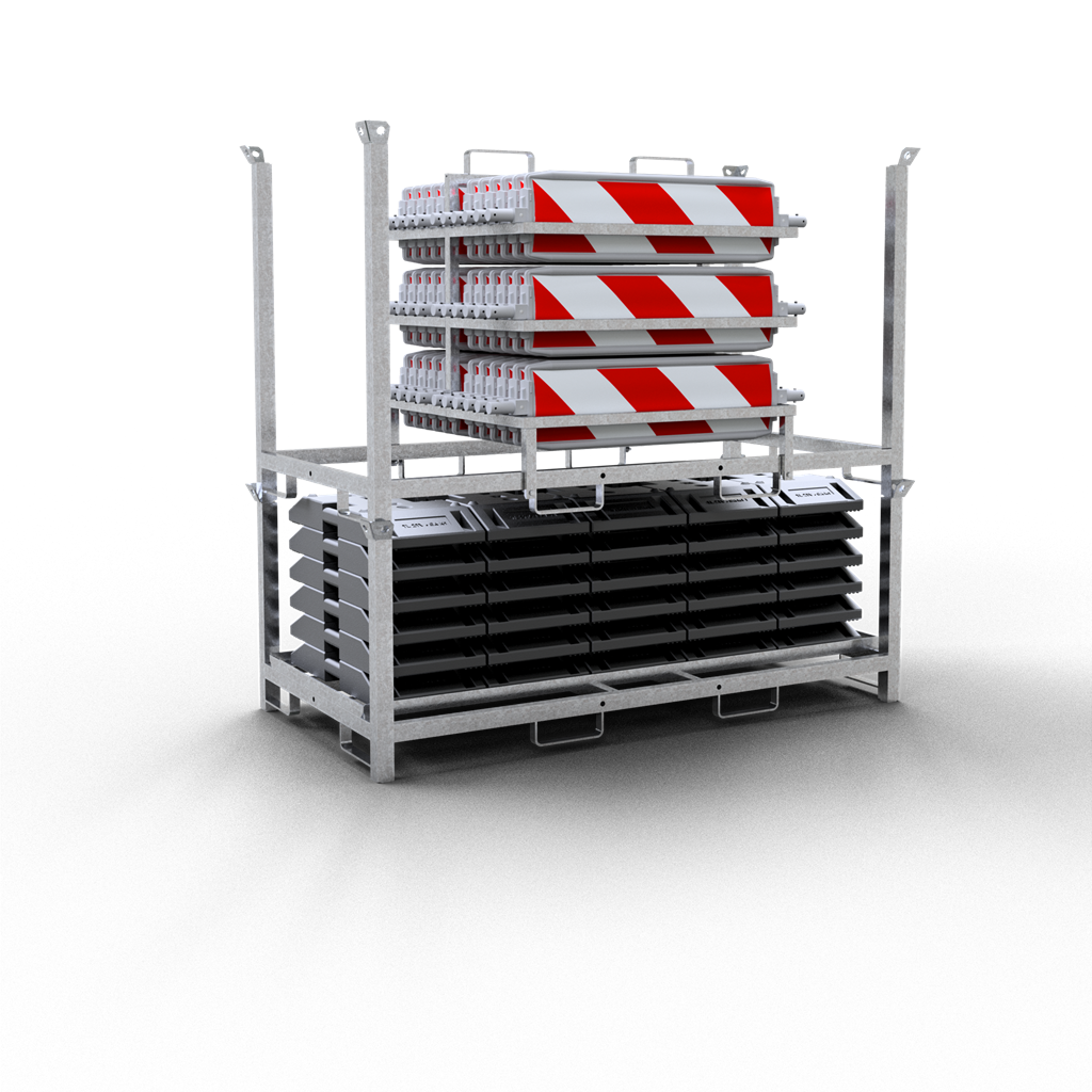 Schake 36055-SET2 SET  mit 30 Baken und Zubehör auf Aufsatzteil und Lager- und Transportpalette mit Folie Typ RA1/A, rot/weiß doppelseitig schraffiert Kunststoffbake Typ 60