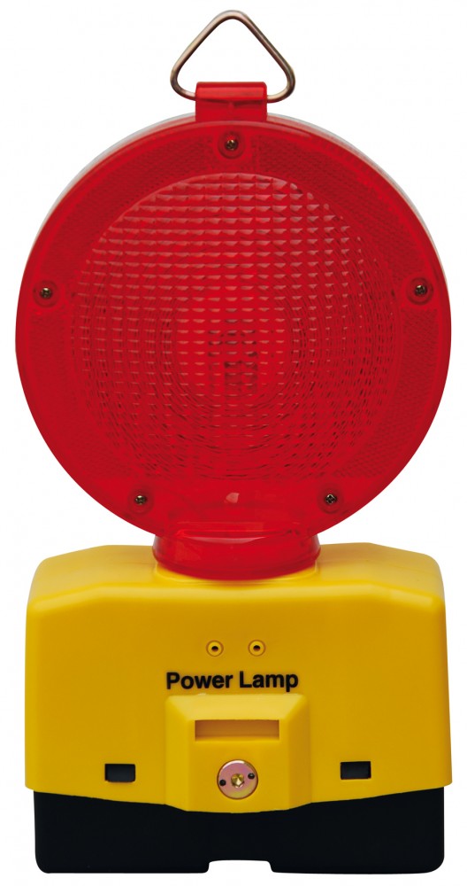 Baustellenleuchte, PowerLamp LED, Linse in rot  weiß (glasklar)
