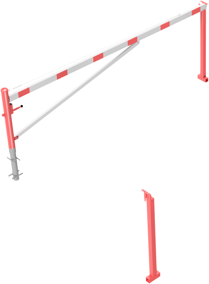 Schake 4213_40VB Drehschranke mit Auflagepfosten und Seilzugverstärkung zum Einbetonieren, feuerverzinkt und weiß beschichtet mit rot reflektierenden Leuchtstreifen Schrankenbaumlänge: 4000 mm für Vorhangschloss